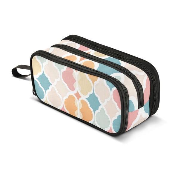 FORMRS Pencil Case with 3 Compartments Zipper Pouch, Elementary School Level and up, Pink Abstract Pattern