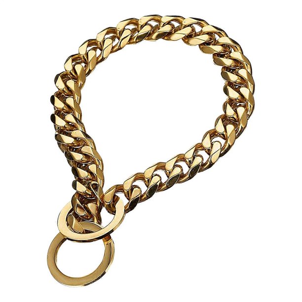 Dog collar, 86.4 cm, sturdy stainless steel chain, stylish, for behavior correction, pet ID, gold