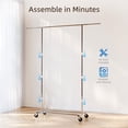thumbnail image 4 of Vebreda 450 LBS Clothing Rack, Heavy Duty Garment Rack with Mesh Shelf & Wheels, Versatile Rolling Clothes Rack for Bedroom, Stainless Steel, 4 of 9