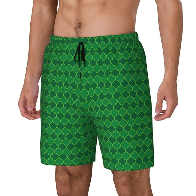 Lsque Green St. Patrick’s day Pattern Mens Swim Trunks- Bathing Suit Compression Liner - Beach Swim Shorts Swimwear - (S-3XL) - Stretch Quick Dry-Small