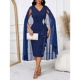 thumbnail image 4 of Navy Blue Elegant Cape Midi Dress With Ruffle Detail And Rhinestone Belt For Formal Evening Wear, 4 of 7