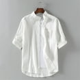 thumbnail image 6 of WREESH Men's Fashion Linen Button Down Shirts Casual Short Sleeve Turndown Collar Solid Color Shirts for Men White, 6 of 6