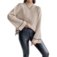thumbnail image 5 of Women'S Long Sleeve High Neck Sweater Casual Loose Sweater Split Ribbed Knit Pullover Tops Color XS, 5 of 10