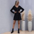 thumbnail image 4 of Vestido De Suéter De Punto Con Botones, Cómodo Mini Vestido Suelto Informal Con Cuello En V De Color Sólido Transpirable Con Bolsillos Laterales Para Citas ANGGREK Otros, 4 of 7
