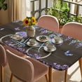 thumbnail image 3 of Purple Flowers Table Cloths for 4 Foot Rectangle Tables, Weeping Spring Floral Bicycle Wooden Farmhouse Patio Waterproof Elastic Fitted Tablecloths, Washable Rectangular Table Cover for Camping, 3 of 8