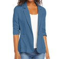 thumbnail image 5 of Linen Jacket Coat Women 3/4 Stretchy Ruched Sleeve Fully Lined Lightweight Breathable Casual Work Jacket, 5 of 7