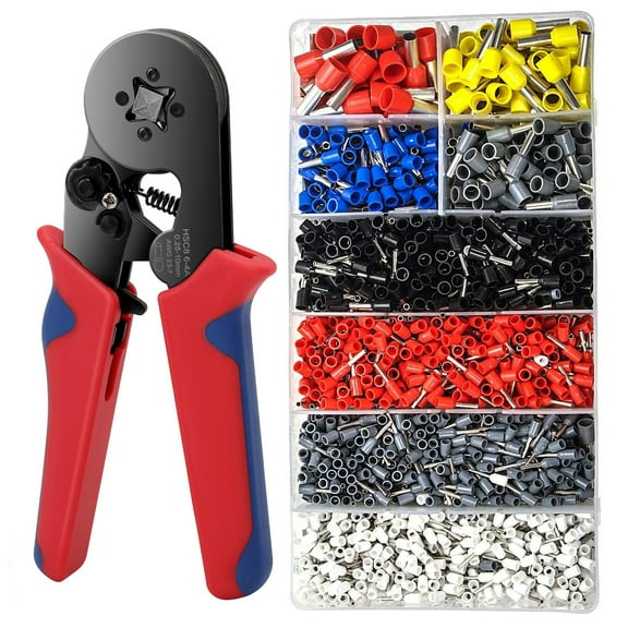 Beslands 1250pcs  Ferrules Kit: Self-Adjusting Ratchet Crimper Tool for AWG 23-7 (0.25-10mm²) Wires - 8 Sizes Insulated Terminals   Box - Automotive/Home Repair