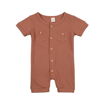 

One opening Baby s One-Piece Suit Short Sleeve Round Neck Button Playsuit