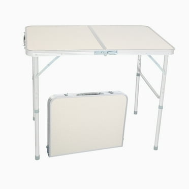 HiiKaa 2 Ft Adjustable Height Folding Table,Portable Heavy Duty Plastic Fold-in-Half Utility Table Indoor Outdoor with Carrying Handle for Camping and Party,White