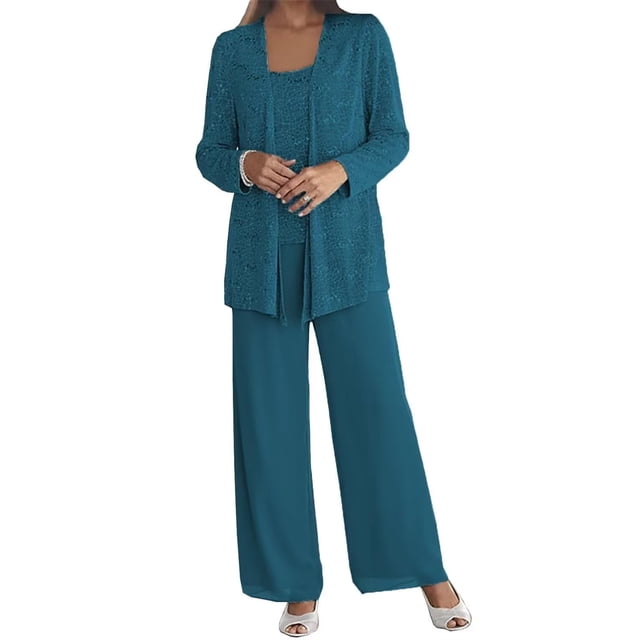 Pantalones de boda Senunlia, encaje de gasa, color verde azulado, 3 piezas, talla grande
