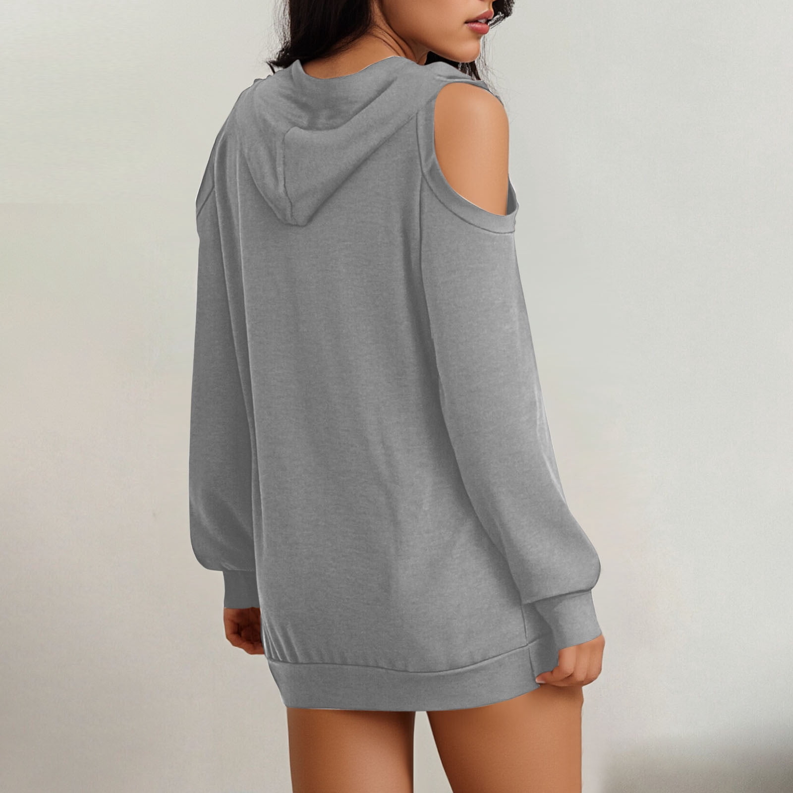 BSDJILFG Cold Shoulder Sweaters for Women Bell Sleeve Knitting Cotton Top High Neck Backless Soft Cozy Loose Blouses