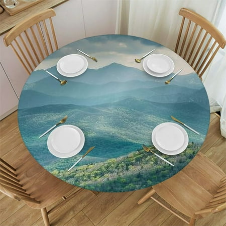 

Patifu Mountain Range Forest Round Table Cover Stain Resistant Washable Indoor/Outdoor Tablecloth Kitchen Dining Wedding Parties 100% Polyester Outdoor Fitted Waterproof Fabric 31 -35