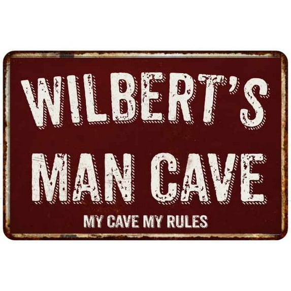 WILBERT'S Man Cave Red Grunge Sign 12 x 18 Matt Finish Metal Sign 112180003450