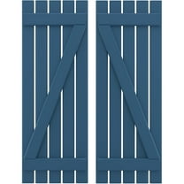Ekena Millwork 19 1/2"W x 75"H Americraft Five Board (2 Batten) Exterior Real Wood Spaced Board-n-Batten Shutters w/ Z-Bar (Per Pair), Sojourn Blue