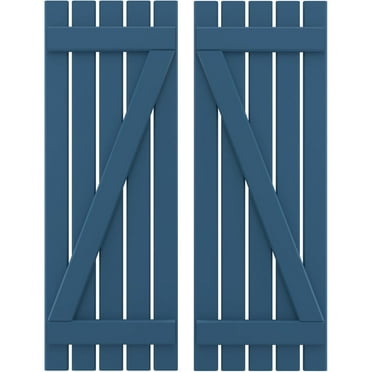 Ekena Millwork 19 1/2"W x 75"H Americraft Five Board (2 Batten) Exterior Real Wood Spaced Board-n-Batten Shutters w/ Z-Bar (Per Pair), Sojourn Blue