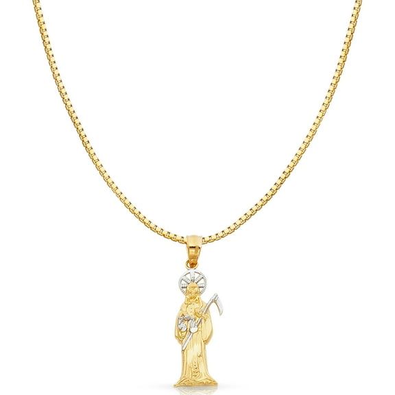 14K Two Tone Solid Gold Devil Religious Charm Pendant with 1mm Box Chain Necklace
