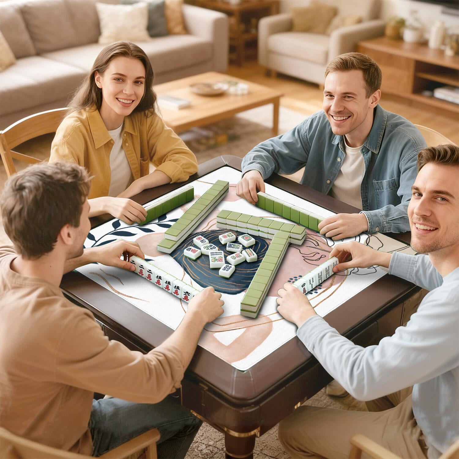 Premium Boho Design Non-Slip Playing Mat for Game Nights 31.5x31.5 Inch Rubber Mahjong Surface with Quiet Features for Card Games and Board Games