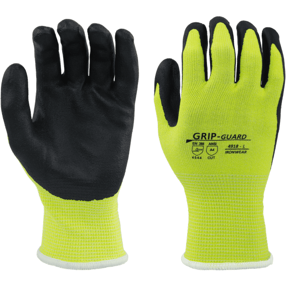 Ironwear 4918 Cut Resistant Gloves ANSI Level A4 with Grip Guard | Nitrile Palm Coating | Pair