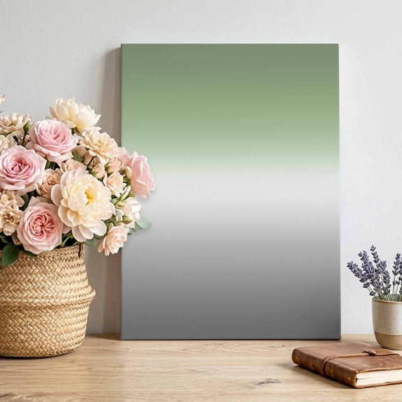 Canvas Wall Art Sage Green Canvas Art Print and Grey Ombre Color Gradient Pictures Wall Decor for Living Room Bedroom Artwork Decorations Stretched Framed Ready to Hang 8"x12"