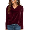 thumbnail image 7 of HLKJKLS Long Sleeve Shirts For Women Velour V Neck Long Sleeve Casual Pullover Soft Warm Velvet Top Fall Polyester Fabric Red M-4Xl, 7 of 7