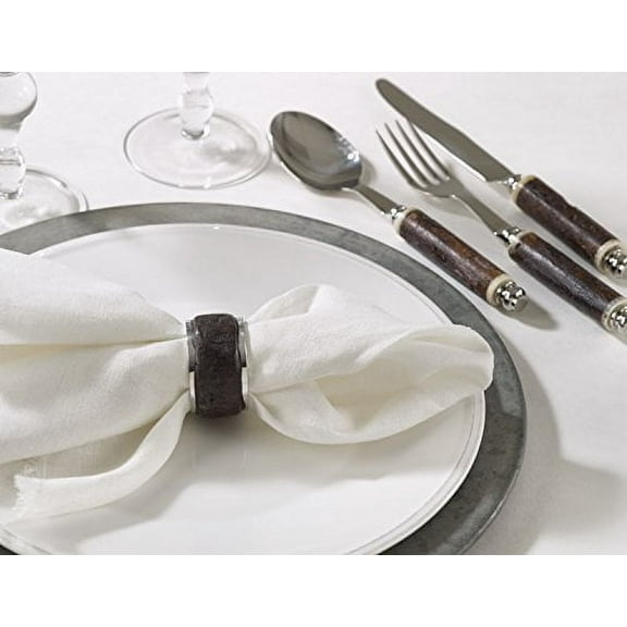 Fennco Styles Bark Wood Napkin Ring - Set of 4 - Black