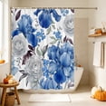 thumbnail image 4 of Blue Spring Flowers Shower Curtain, Waterproof Shower Curtains for Bathroom, Vintage Floral Elegance Roses Washable Fabric Bathtub Curtain Set Bath Decor with 12 Hooks 72"x78", 4 of 8