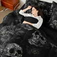 thumbnail image 4 of Manfei Boho Sugar Skull Bedding Comforter Set 7 Pieces, Vintage Retro Flower Queen Bedding Sets, Halloween Queen Sheet Sets, Lightweight Room Decor, 4 of 8