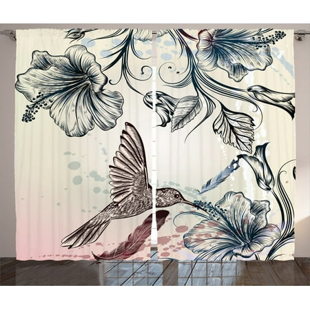 Hummingbirds Decorations Curtains 2 Panels Set Floral Art In