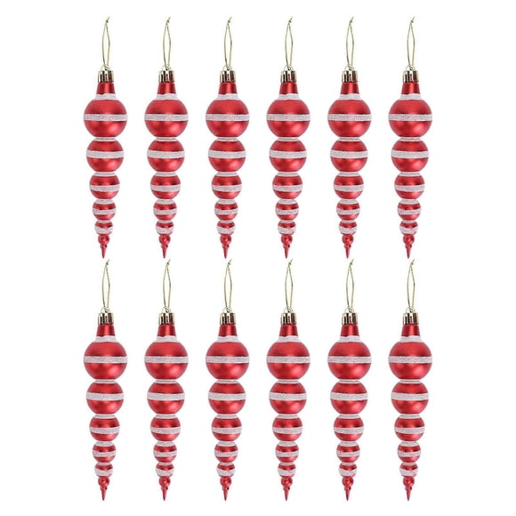 12pcs Creative Gourd Shaped Christmas Ornaments, Vibrant Red Plastic Pendants for Tree Decor, Home Festive Decorations