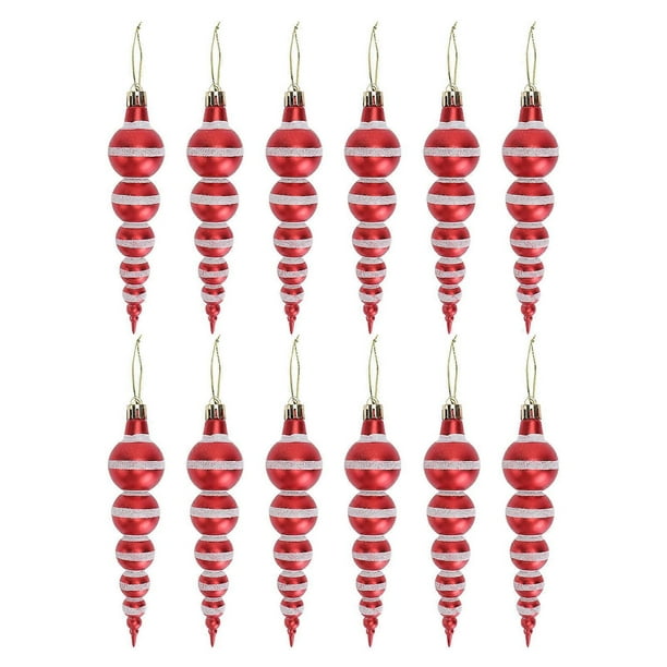 12pcs Creative Gourd Shaped Christmas Ornaments, Vibrant Red Plastic Pendants for Tree Decor, Home Festive Decorations