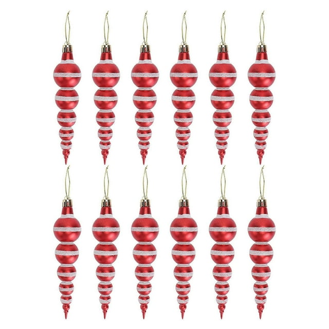 12pcs Creative Gourd Shaped Christmas Ornaments, Vibrant Red Plastic Pendants for Tree Decor, Home Festive Decorations