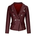 thumbnail image 4 of Brnmxoke Double Breasted Buttons Faux Leather Blazer Women Long Sleeve Coat Notch Collar Leather Jacket Women, 4 of 9