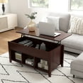 thumbnail image 2 of Gymax Table Basse Relevable avec Compartiment de Rangement Étagère Meubles de Salon Marron, 2 of 10