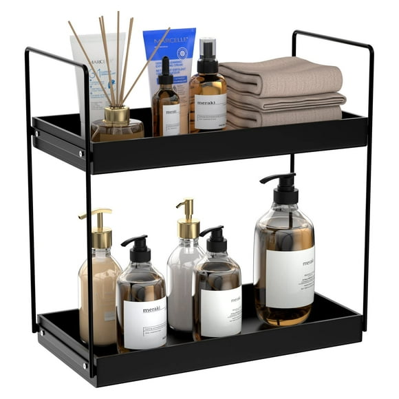 Organizador de encimera de baño NPPLUS de 2 niveles, metal negro mate