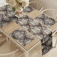 thumbnail image 2 of Ambesonne Damask Table Runner & Placemats, Victorian Blooming Foliage, Placemat 4 pcs + Runner 14"x72", Brown and Beige, 2 of 2