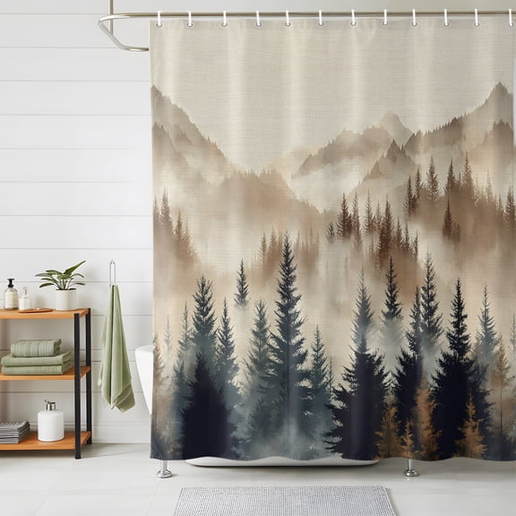 Shower Curtains for Bathroom, Tan Forest Waterproof Fabric Shower Curtain, Trees Woods Vintage Natural Watercolor Decorative Bathroom Curtain for Bathtub, 72"x72", No Hooks Included
