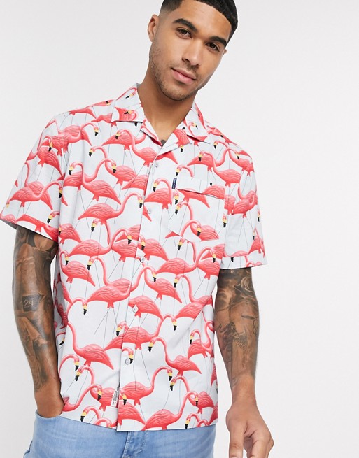 BLUE Cotton Flamingo Button-Down Shirt 