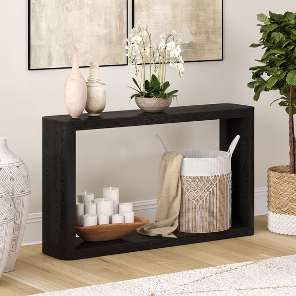 Kellan 52" Wide Rectangular Console Table in Black Grain
