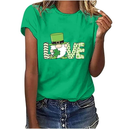 

Timegard Women Crewneck St. Patrick s Day Print T-shirts Fashion Comfortable Female Blouses Tops Corset Top Plus Size Green XXL