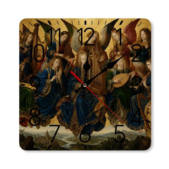 RKSupls 1010inch Square Silent Wall Clock Wooden Frame, Elder Reading Ancient Manuscript Scale Decorative Clock for Home Bedroom Living Room Office