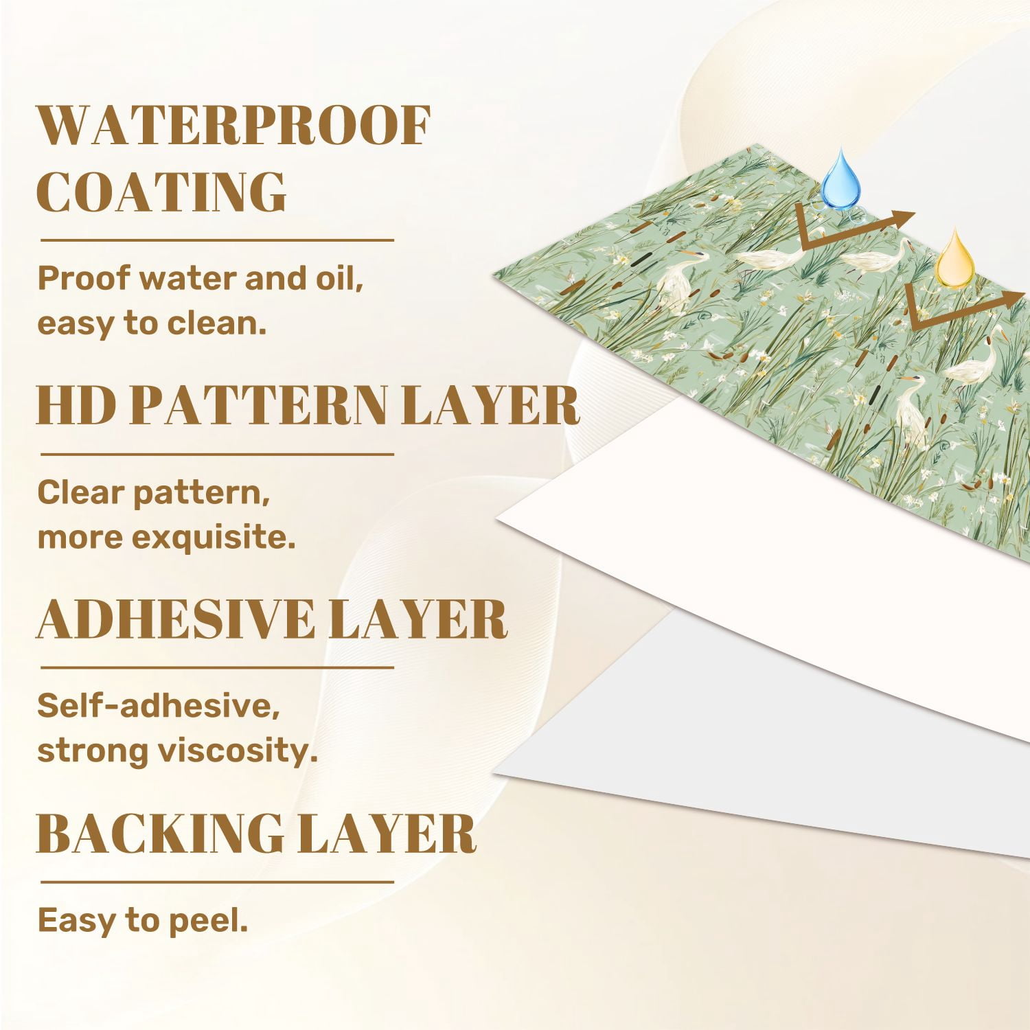 Vintage Peel and Stick Wallpaper Herons Marshland Cattails Wildflowers Green Wall Mural 23.6in x 9.8ft Self Adhesive Removable Wall Paper Renter Friendly Wallpaper for Nursery Bedroom Cabinets