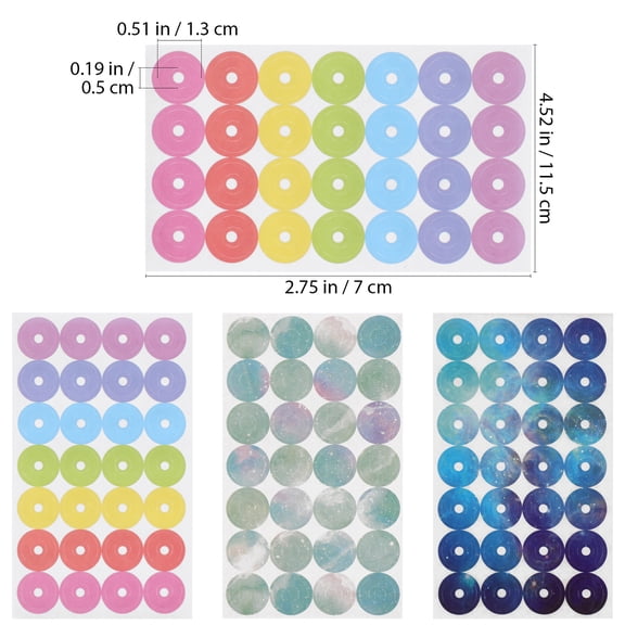 12 Sheets Self-Adhesive Hole Reinforcement Stickers Tear Resistant Circle Labels for Loose Leaf Paper, Binders, and Paper Repair