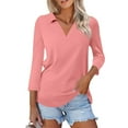 thumbnail image 2 of Puliio Womens Polo Shirts 3/4 Sleeve V-Neck Solid Color Work Shirts Dressy Casual Blouses Tunic Tops, 2 of 5