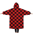 thumbnail image 2 of Oversized Wearable Blanket Hoodie,Red and Black Checkered Pattern Sherpa Blanket Hoodie with Super Pockets,Super Warm Fuzzy Pullover for Women & Men, 2 of 6