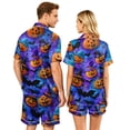 thumbnail image 3 of IYYVV Halloween Satin Matching Pajamas For Couples Short Sleeve Button Down Silk Pjs Aesthetic Spooky Ghost Sleepwear 2 Pcs Loungewear Purple S, 3 of 3