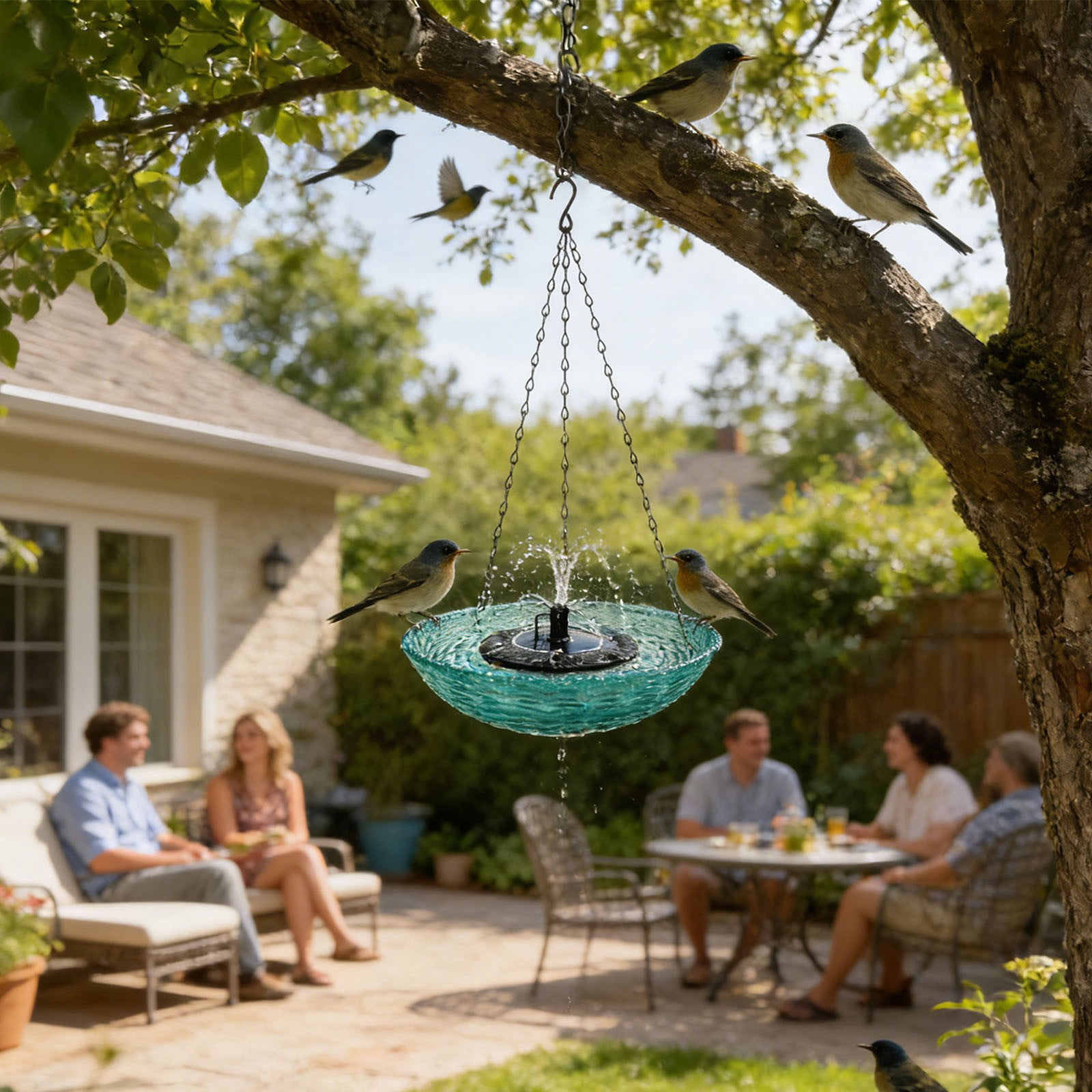 Solar Cascade Hanging Bird Bath Fountain with Solar Powered Pump, Hanging Solar Bird Bath Bowl for Outdoor Garden Backyard Patio Lawn, Wildlife Feeder Bird Feeder for Outdoors