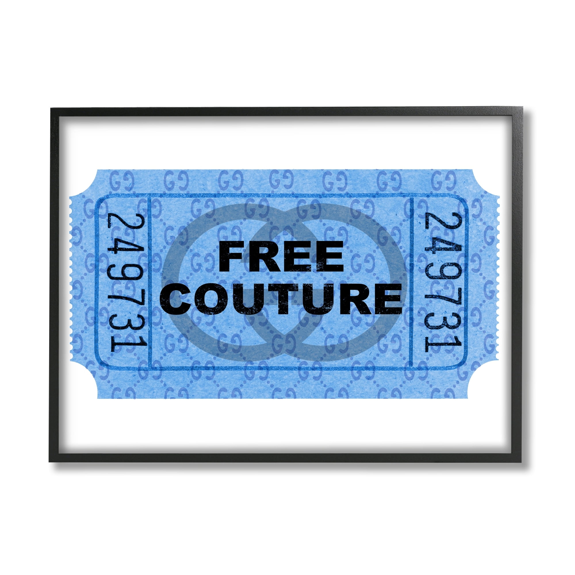 Stupell Industries Free Couture Blue Ticket Stub Beauty & Fashion Painting Gray Framed Art Print Wall Art