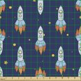 thumbnail image 2 of Ambesonne Outer Space Fabric by the Yard Upholstery, Rockets Flying to Sky, 3 Yards, Orange and Dark Blue, 2 of 5