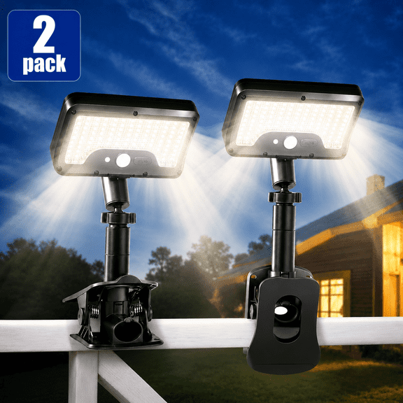 MEHOOM Clip On Solar Lights Outdoor Waterproof with Motion Sensor, 96 LEDs, 3 Color Modes, 360° Adjustable for Fence,Deck, 2 Pack