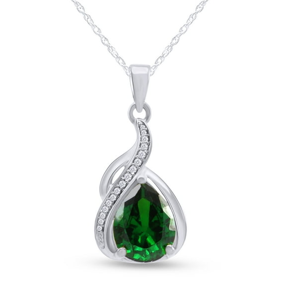 3.5 Ct Simulated Green Emerald & CZ Pendant Necklace 14k White Gold Over 925